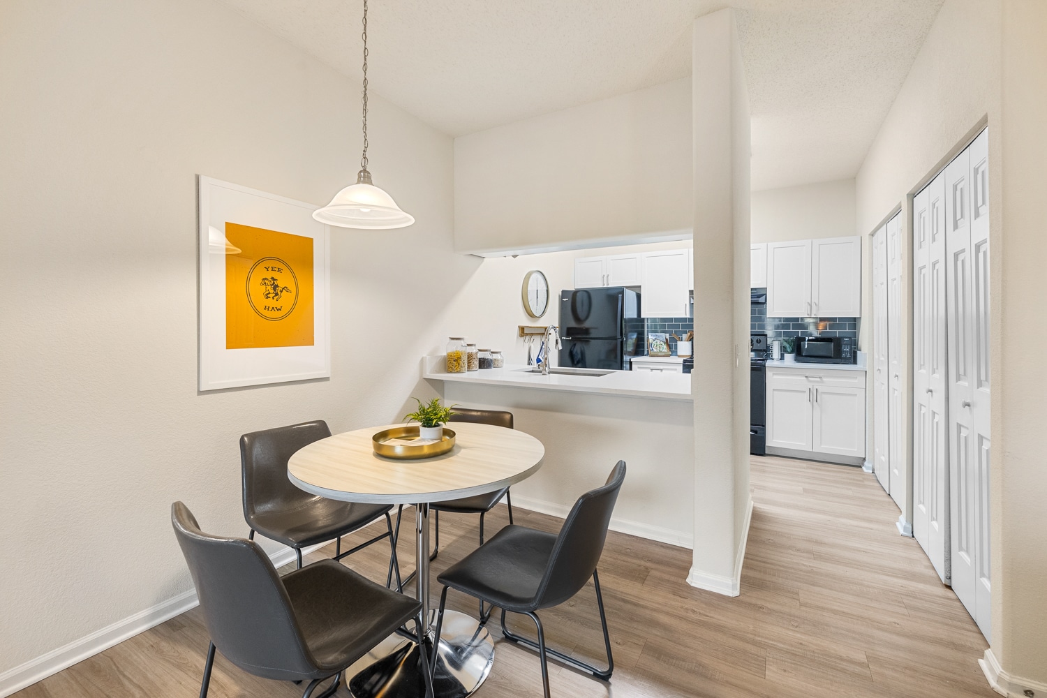 the outpost san marcos apartments near texas state university dining area and kitchen